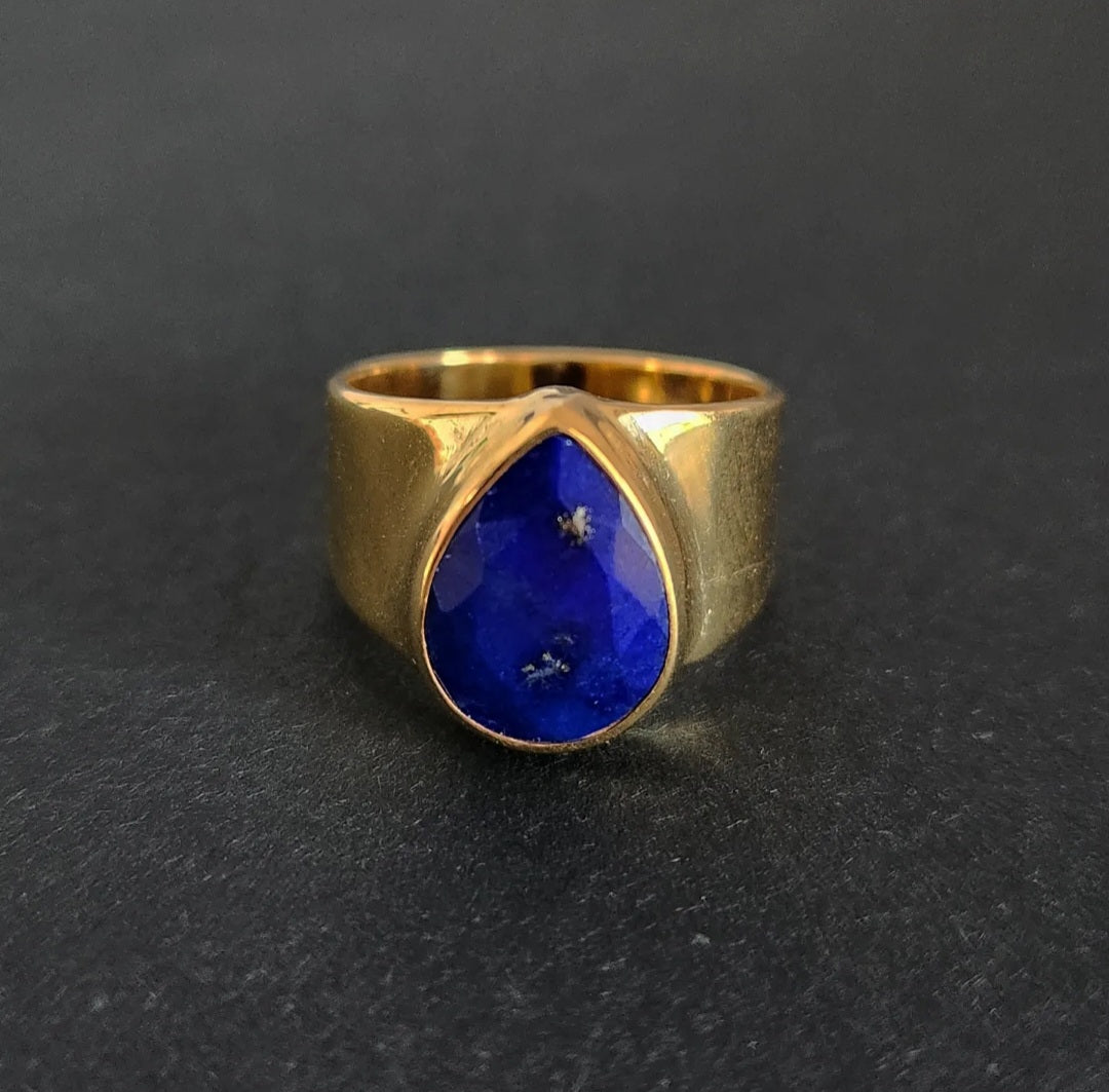 Ceningan Ring Bali Silver 925 Gold Plated Lapis Lazuli Stone